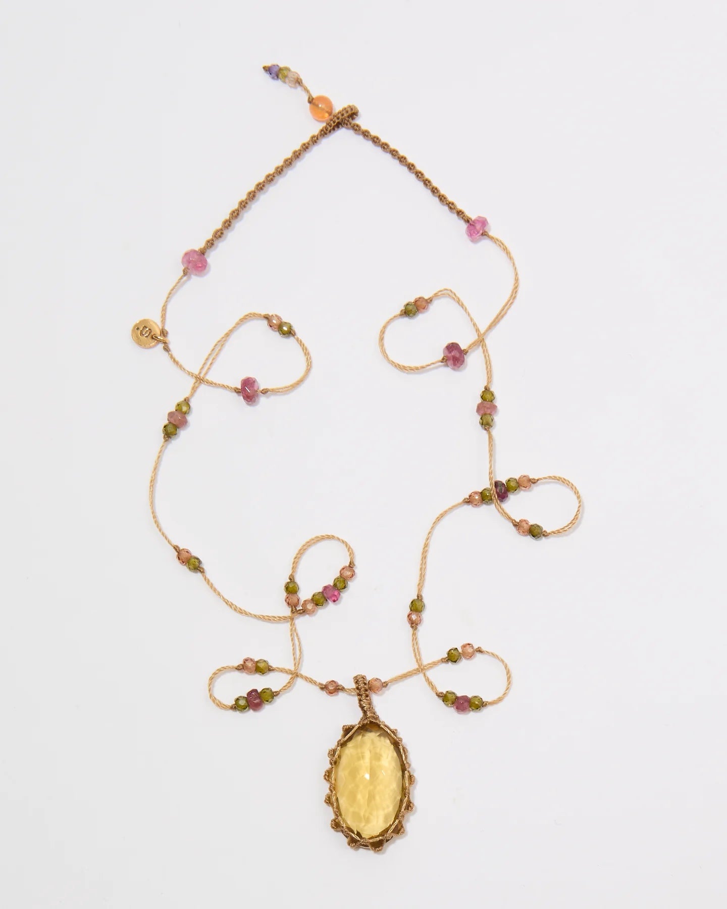 Short Tibetan Necklace, Honey Quartz - Tourmaline Mix 