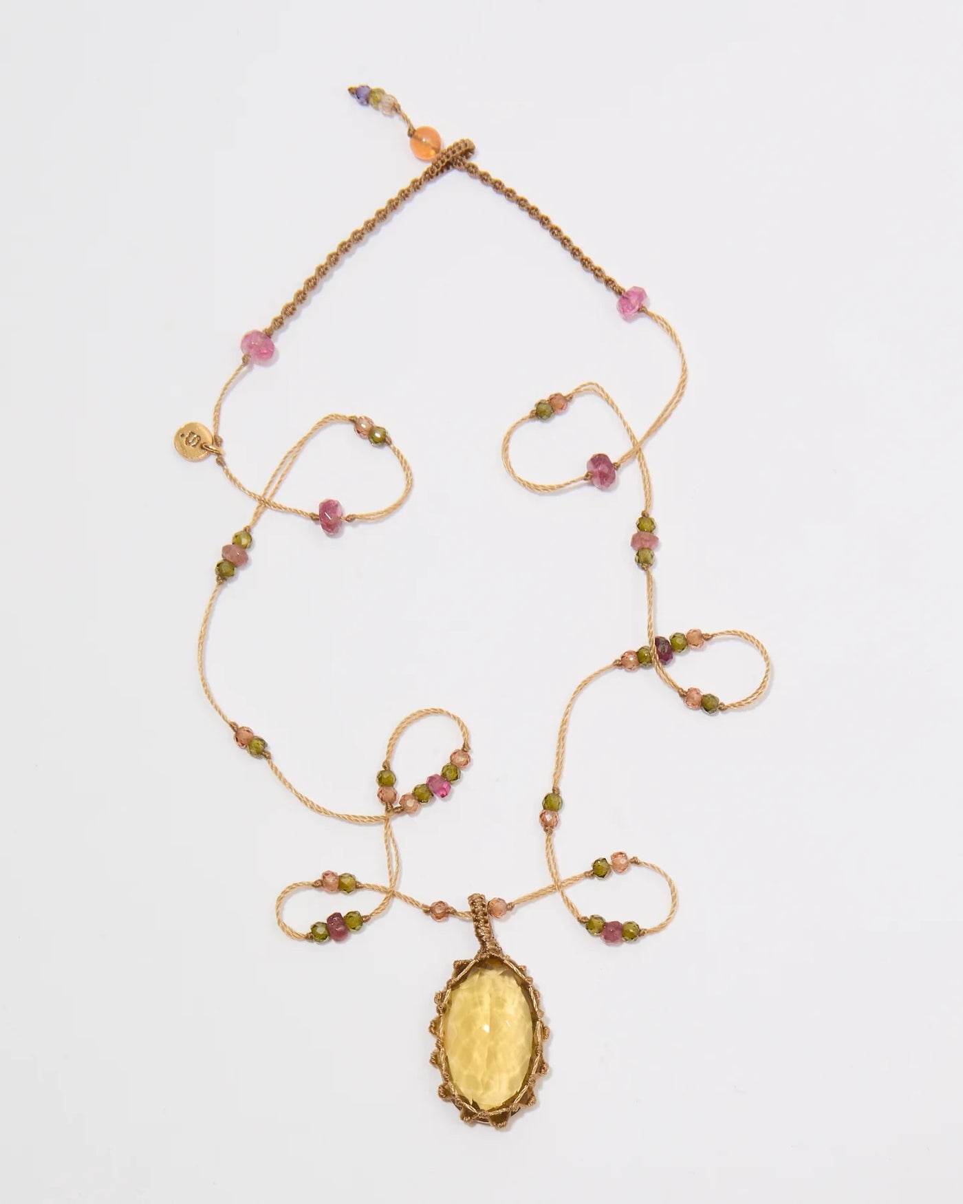 Collier Tibétain court, Quartz Miel - Mix Tourmaline