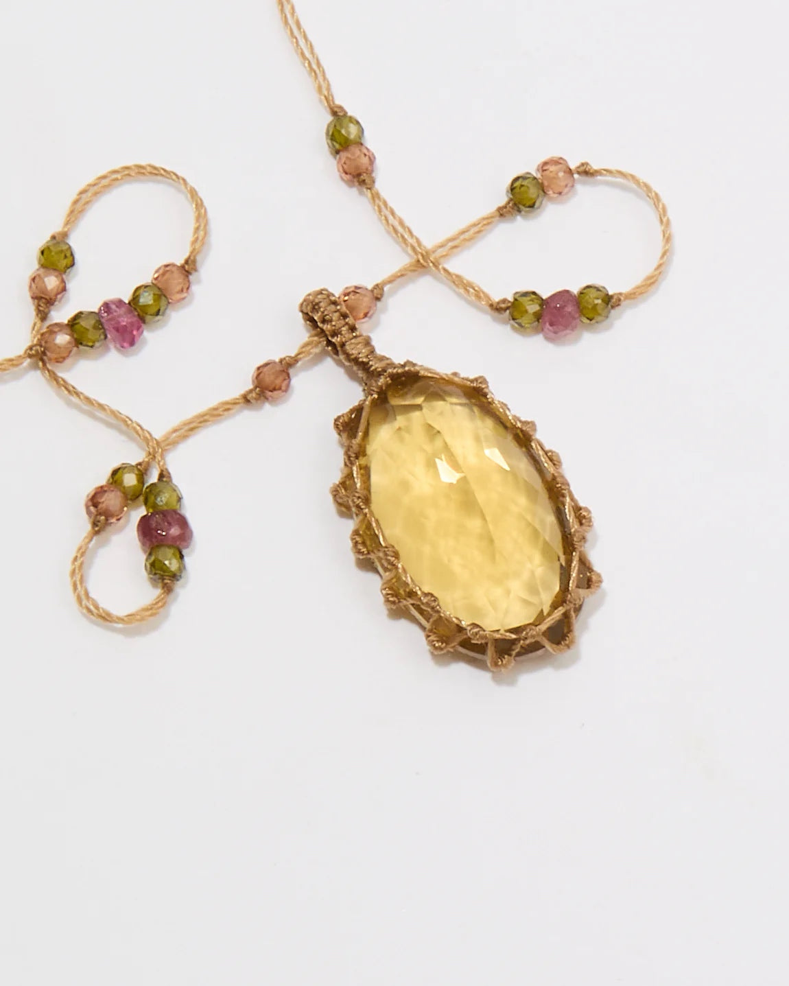 Collier Tibétain court, Quartz Miel - Mix Tourmaline