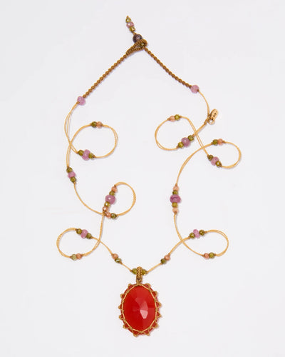 Collier Court Tibétain Onyx Orange - Mix Tourmaline Rose, Sharing