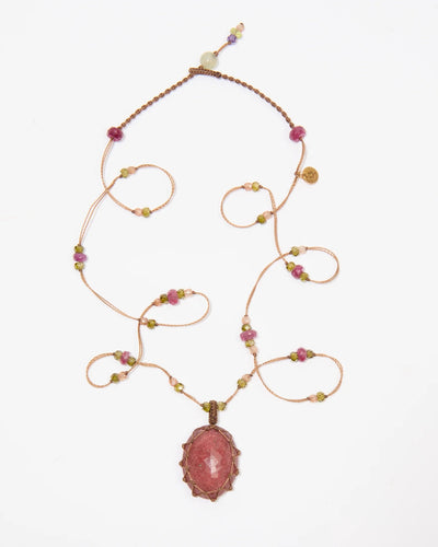 Collier Court Tibétain Strawberry Quartz Rose - Mix Tourmaline Rose, Sharing