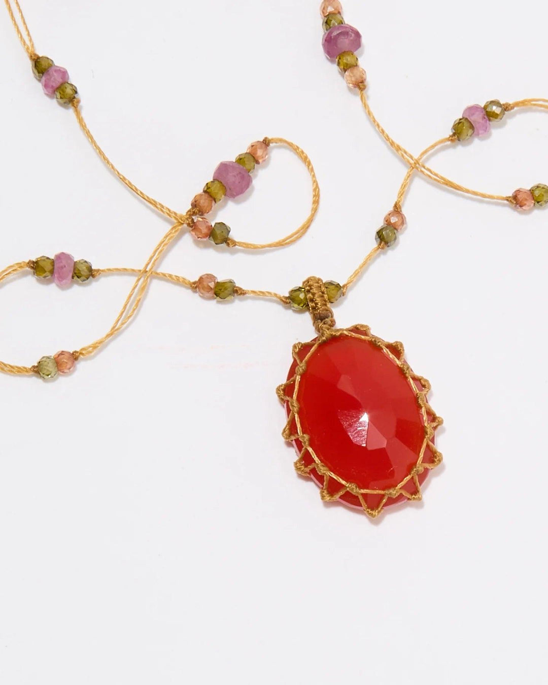 Collier Court Tibétain Onyx Orange - Mix Tourmaline Rose, Sharing