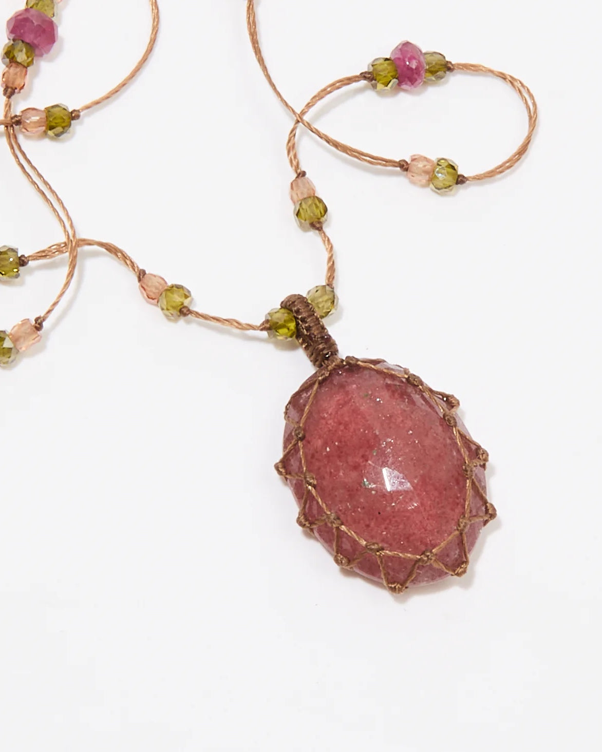 Collier Court Tibétain Strawberry Quartz Rose - Mix Tourmaline Rose, Sharing