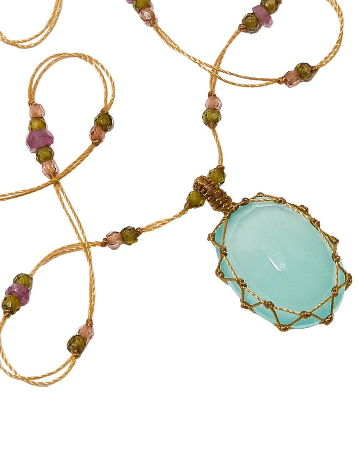 Collier Tibétain court, Calcédoine Bleue, Sharing
