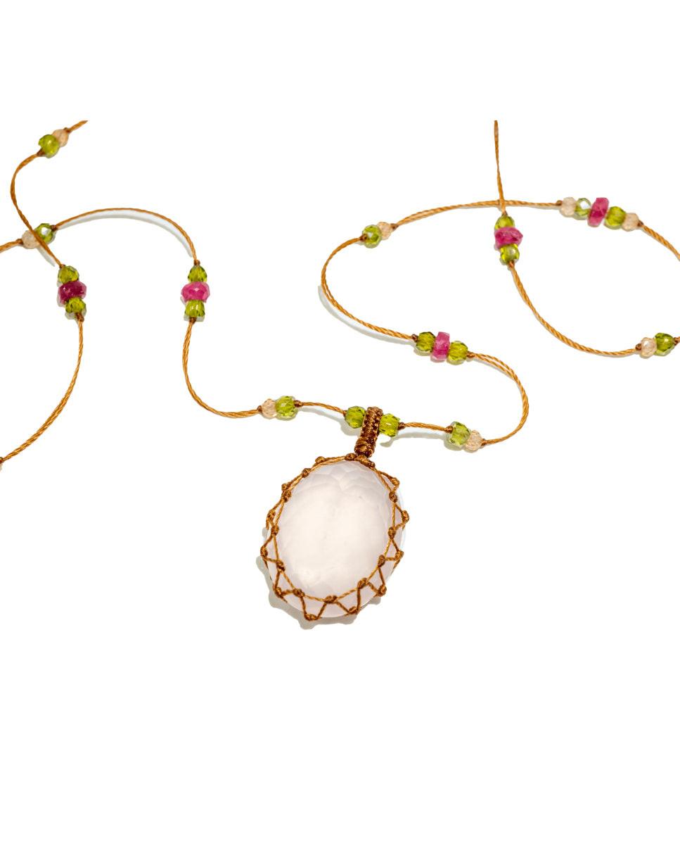 Collier Tibétain court, quartz rose, Sharing