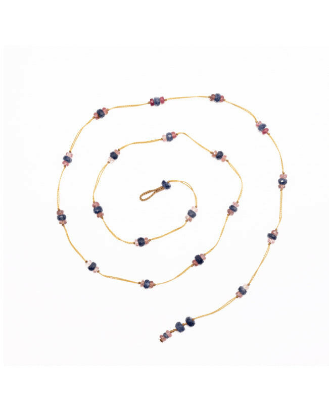Collier Loupy duo, Corrundum bleu/Tourmaline rose, Sharing