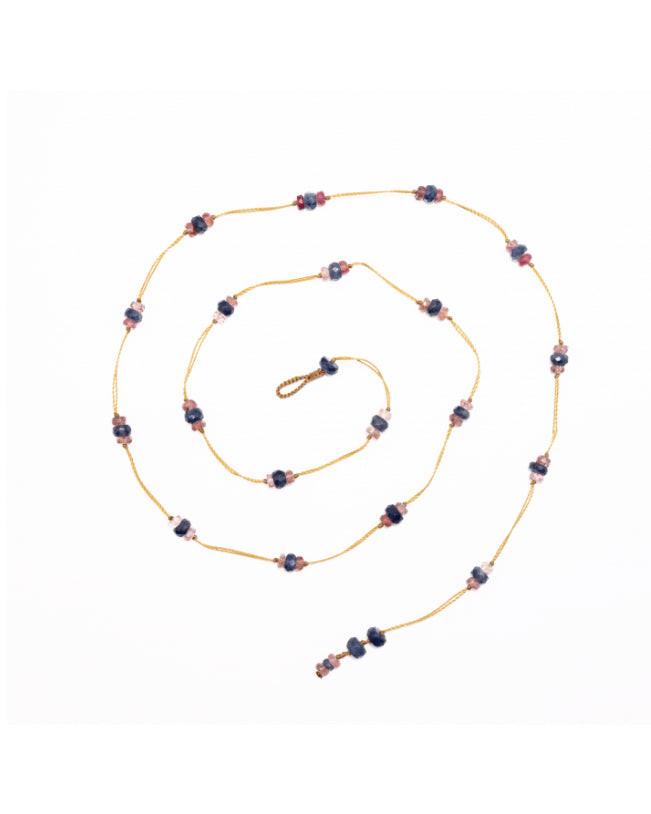 Collier Loupy duo, Corrundum bleu/Tourmaline rose, Sharing