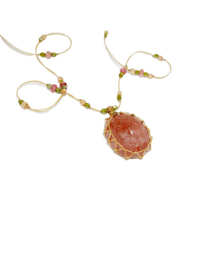 Collier Tibétain court Sharing, Fraise quartz rose