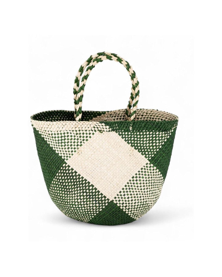 Panier Vert Carreaux tressé PAO Maison vue côté