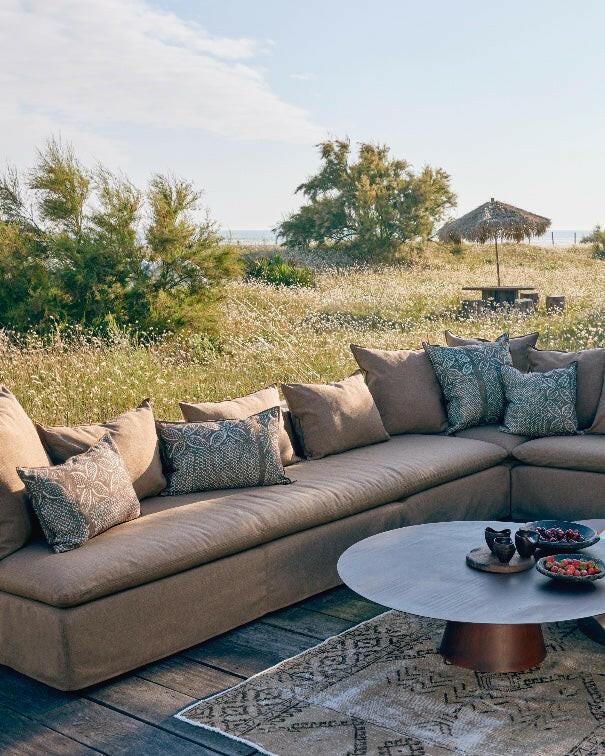 Coussin Vice Versa Toile In & Outdoor Bogolan Havane, Maison de Vacances