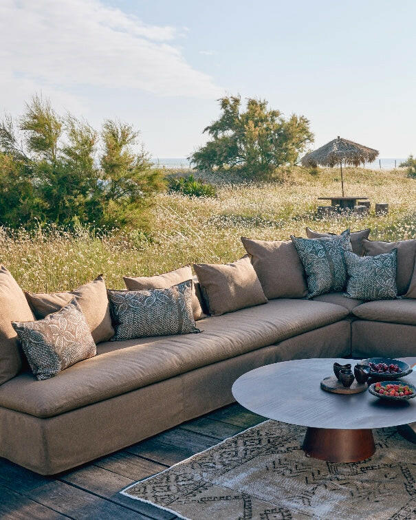 Vice Versa Canvas In &amp; Outdoor Bogolan Cushion, Clay