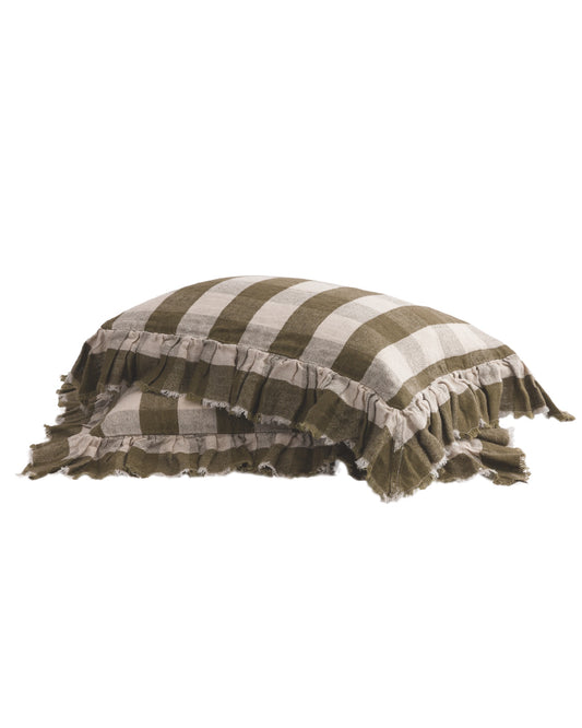 Boho Linen Washed Vichy Cottage Pillowcase, Khaki