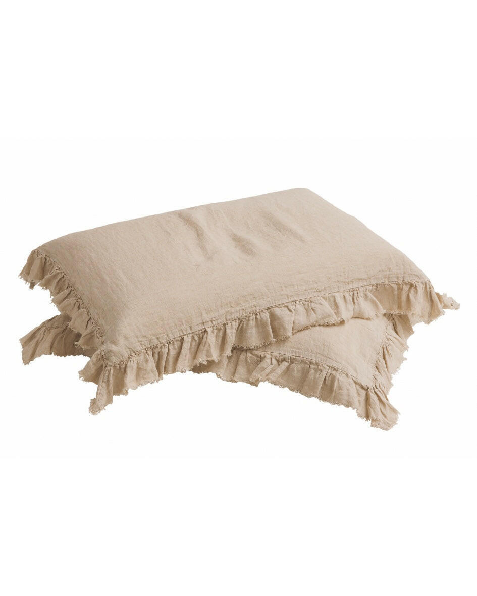Taie d'oreiller Boho en lin lavé Nude, Maison de Vacances