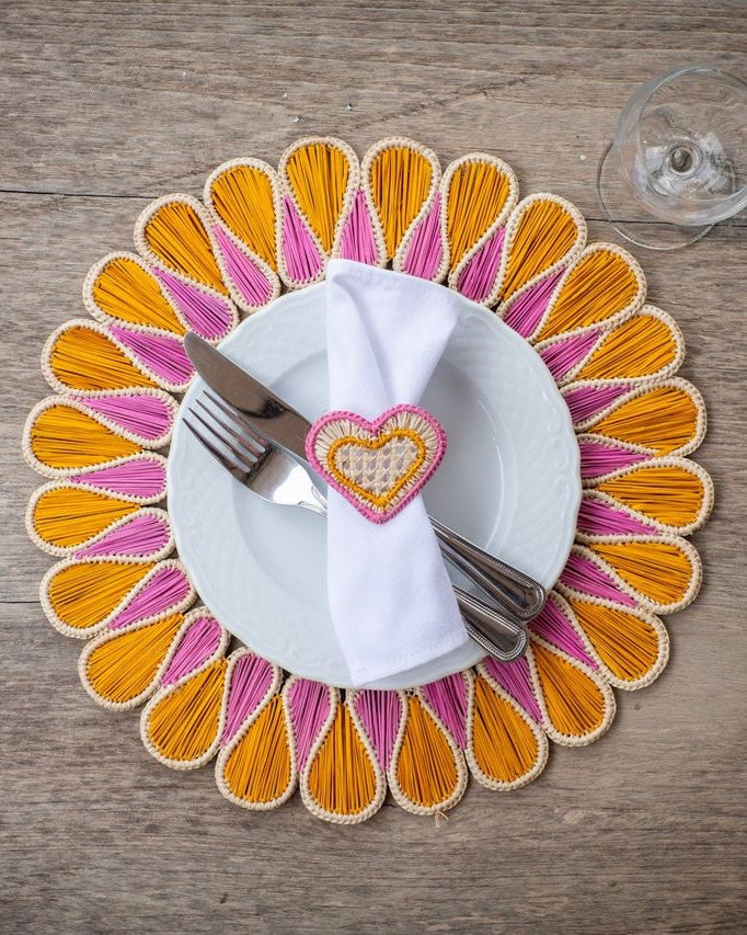 Rond de Serviette, Coeur Jaune/Rose, PAO Maison