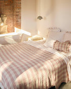 Plaid Vice Versa Frangé Lin Lavé Vichy Cottage, Nude