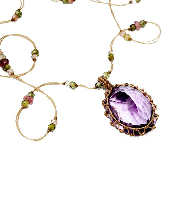 Collier Tibétain court, Améthyste violette, Sharing