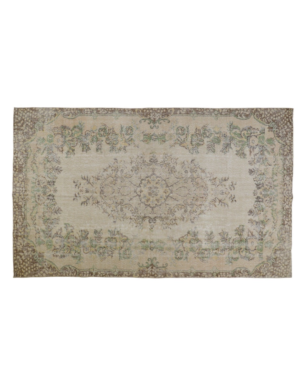 Tapis vintage laine 172x300 cm – Nuances sable, brun et vert doux