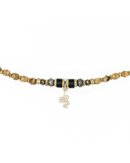 Collier et Bracelet 3 tours,  ANA - Caramel