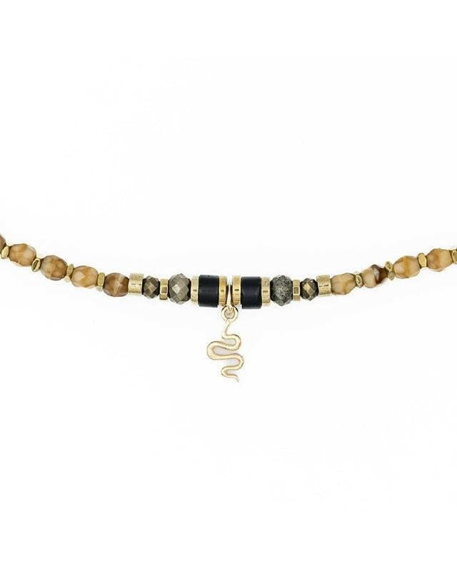 Collier et Bracelet 3 tours,  ANA - Caramel