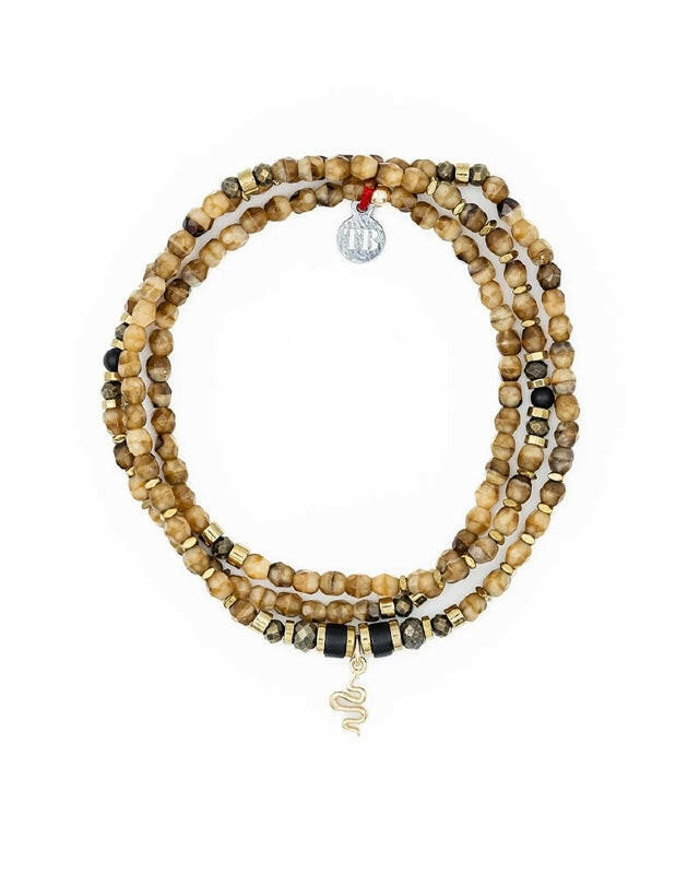 Collier et Bracelet 3 tours,  ANA - Caramel