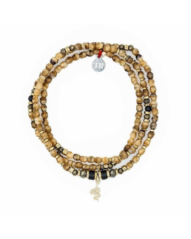 Collier et Bracelet 3 tours,  ANA - Caramel