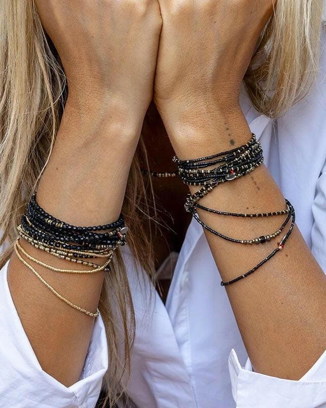 Collier et Bracelet 3 tours, ANDY Gold 3 - Black