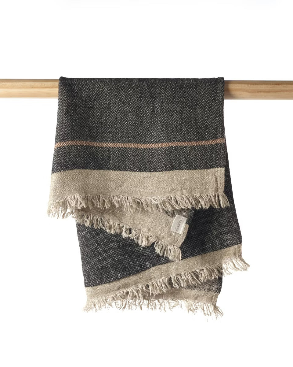 The Belgian Towel Serviette Invité, Black Stripe, Libeco