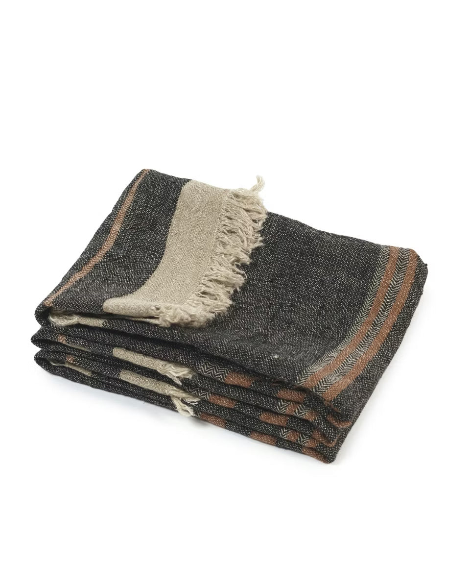 The Belgian Towel Serviette Invité, Black Stripe, Libeco