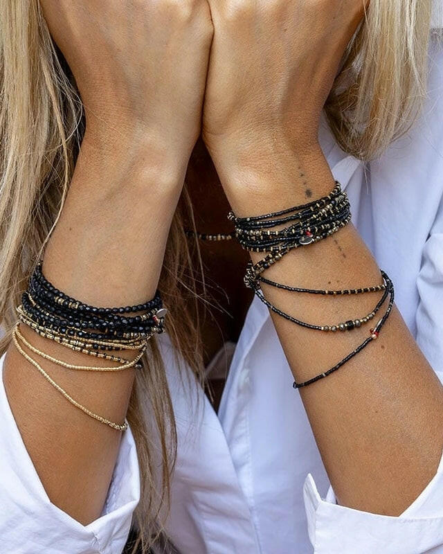 Collier et Bracelet 6 tours, BLACK PANTHER - Noir Mat