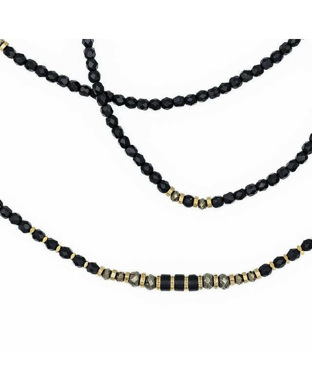 Collier et Bracelet 6 tours, BLACK PANTHER - Noir Mat