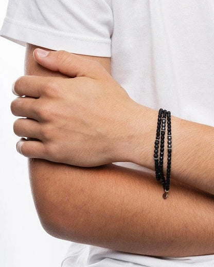 Collier Bracelet Homme 3 tours, GENTLEMAN SILVER - Noir Mat
