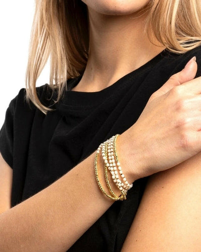 Collier et Bracelet 6 tours, CAROLINE Gold Vanille