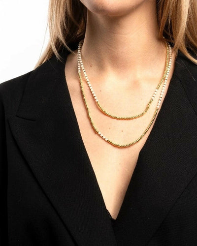 Collier et Bracelet 6 tours, CAROLINE Gold Vanille