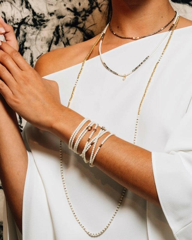 Collier et Bracelet 6 tours, CAROLINE Gold Vanille