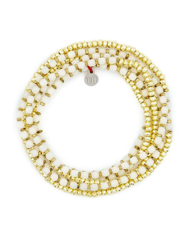 Collier et Bracelet 6 tours, CAROLINE Gold Vanille