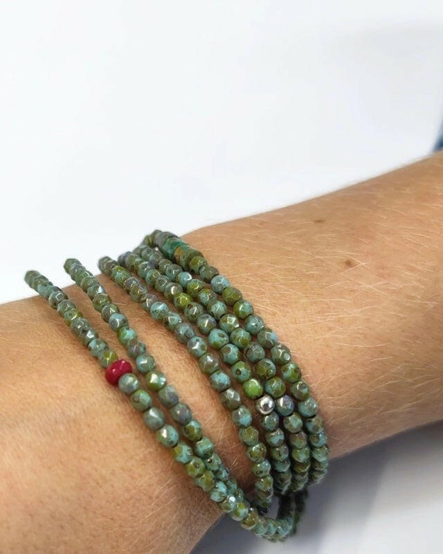 Collier et Bracelet 6 tours, JOANNA - Vert marbré