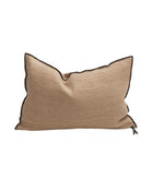 Vice Versa Black Line Cushion in Stone-Washed Linen, Sand