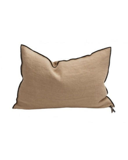 Coussin Vice Versa Black Line en Lin Stone Washed Sable, Maison de Vacances