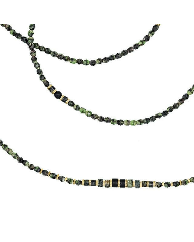 Collier et Bracelet 6 tours, CROCODILE - Jaspe Kambala