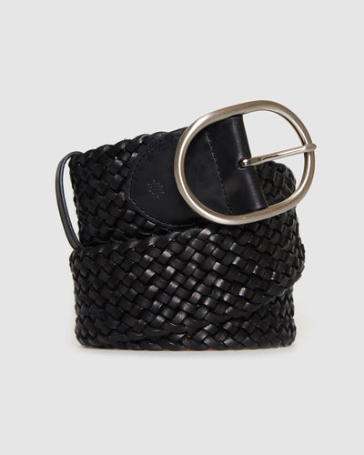 Ceinture Weave Belt Oval Buckle, Black