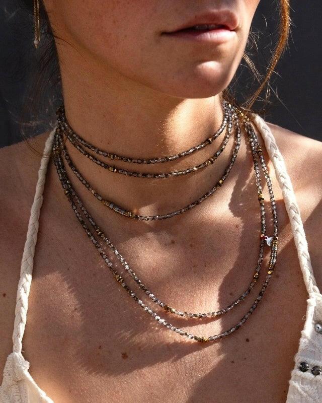 Collier et Bracelet 6 tours,  LIZBETH - Cristal