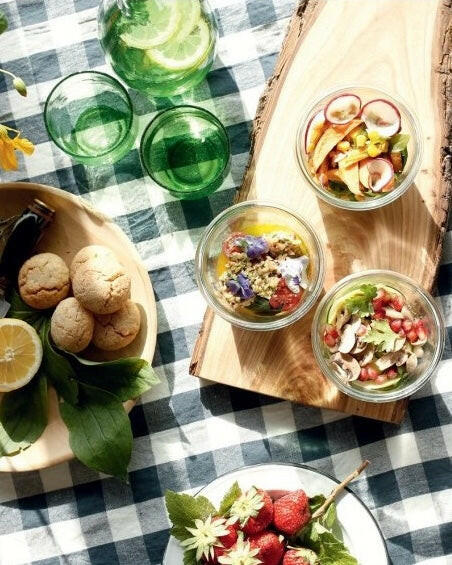 Nappe Toile Mimi Vichy Pétrole / Bourdon Noir.