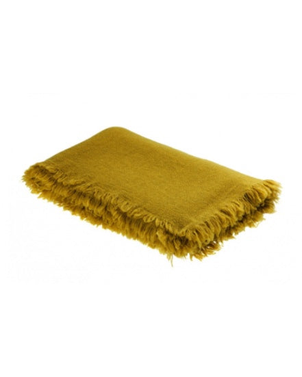 Vice Versa Fringed Blanket in Washed Virgin Wool, Curry