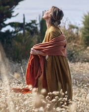 Plaid / Châle Vice Versa Frangé Cachemire Tricoté Main, Curry.