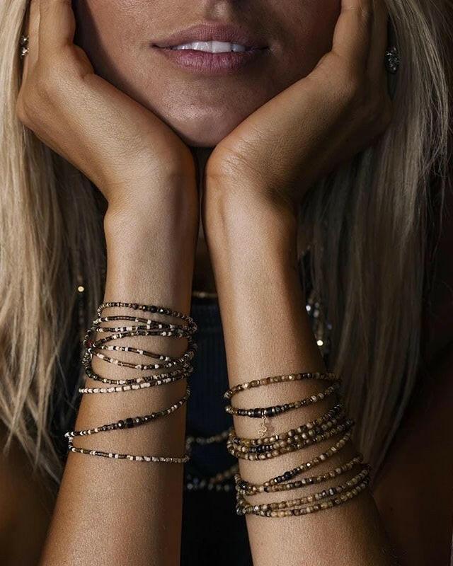 Collier et Bracelet 6 tours, PYTHON - Caramel