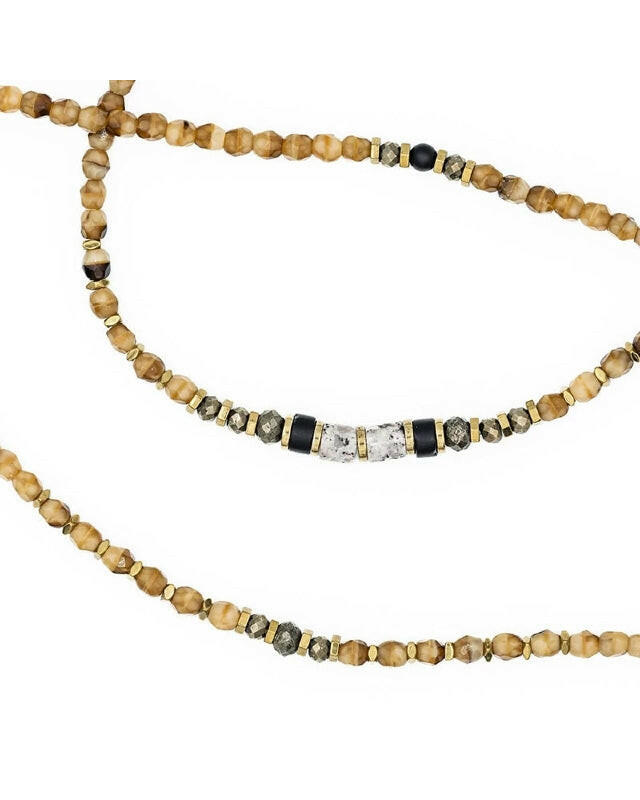 Collier et Bracelet 6 tours, PYTHON - Caramel