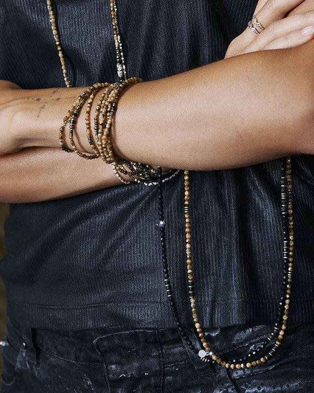 Collier et Bracelet 6 tours, PYTHON - Caramel