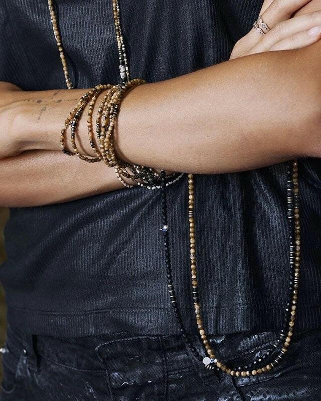 Collier et Bracelet 6 tours, PYTHON - Caramel