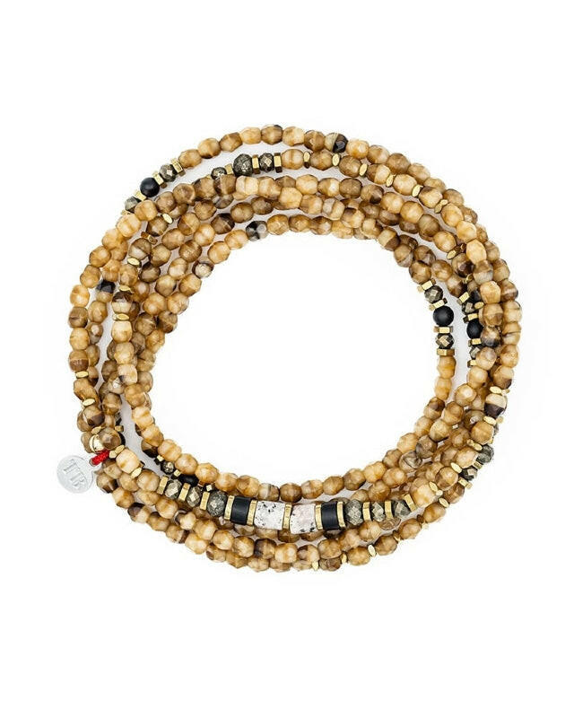 Collier et Bracelet 6 tours, PYTHON - Caramel