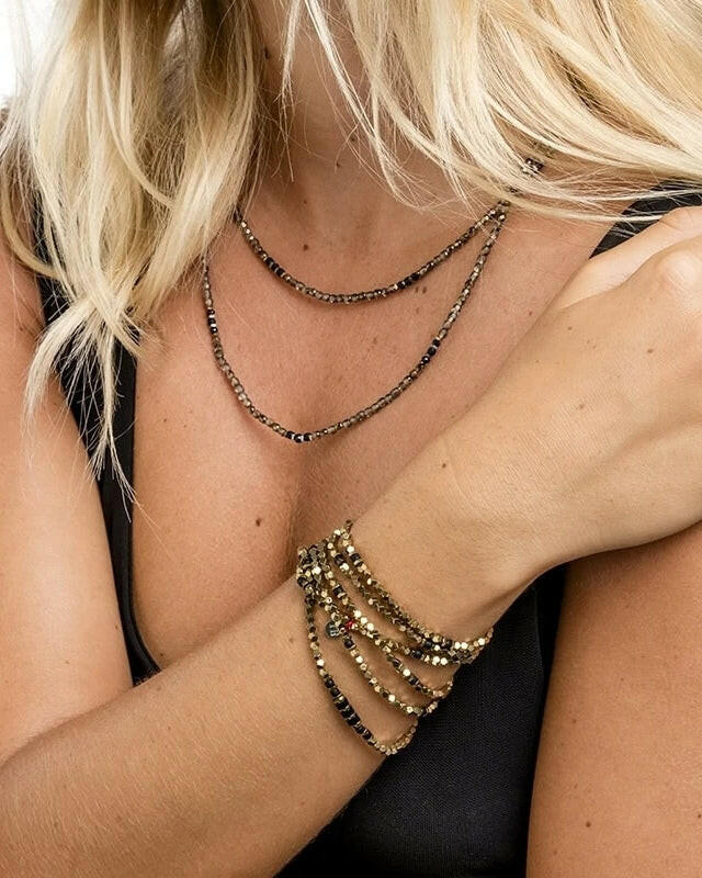 Necklace and Bracelet 6 turns, SANTA - Hematite Gold 
